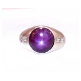 Rare 14kt Cabochon star ruby ring w diamonds