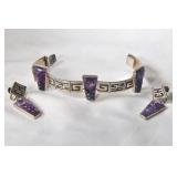 Signed Sterling Amethyst bracelet & earrings set