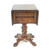 19th cent. Mahogany drop leaf side table w drawer