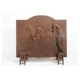 Antique Cast iron fire screen w horse relief
