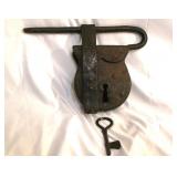 Giant antique iron lock and key