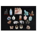 Assorted snuff bottles, stone carvings...