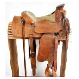 Vintage leather tooled Saddle w sterling horn