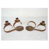Pair Antique Copper Arts n Crafts candle holders