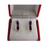 Pair of 14kt Gold Ruby and Lapis earrings