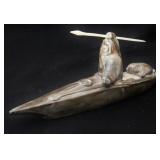 Eskimo Seal Hunter carved stone hunter in Kayak