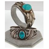Two Navajo silver & turquoise bracelets