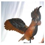 Large sculpture of Wood carved Parrot & brass