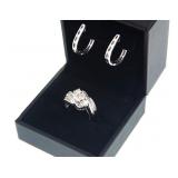 White gold diamond ring & earrings