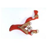14kt Coral brooch w pearls