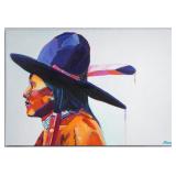 Bob Bonn painting - Indian man w hat & feather