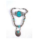 Navajo Silver Turquoise Shield Necklace-bracelet