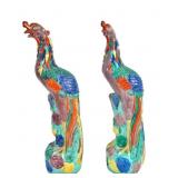 Two Antique Majolica Ceramic Glazed Peacocks