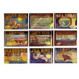 9 California citrus vintage fruit crate labels