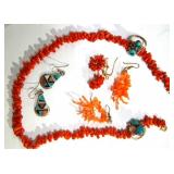 Navajo Coral & Turquoise Necklace & Earrings