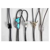5 Bolo ties - Jet, Turquoise and Sterling