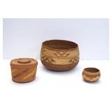 Three  Miniature Native Baskets Hupa and Klingit