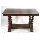 Rope twist oak library table w drawers