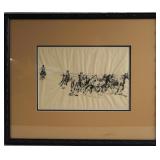 Edward Borein pen & ink drawing - horse stampede