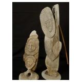 2 Large Inuit White Bone Carvings signed  ALO CV