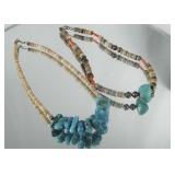 Two Native Heishi and nugget turquoise necklaces