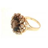 Vintage 14K Gold Smokey Topaz Pearl Cluster Ring