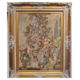 Framed Belgian baroque style garden tapestry