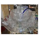 15pc Murano wave-ribbed art glass punch service