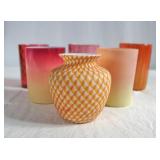 Vintage Glass Tumblers Pink Amberina and Ruby