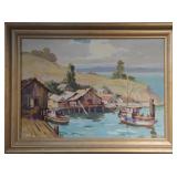 Inez Welch oil on canvas - Old Sausalito fishing