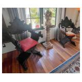 Pair Italian Renaissance Revival Curule Armchairs