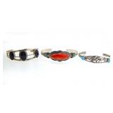 3 Native American Sterling Style Cuff Bracelets