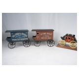 Three vintage model Western wagons and stagecoach