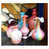 5 Art Glass vases & pitcher