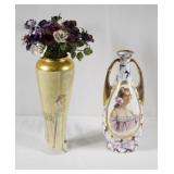 2  Art Nouveau Limoges porcelain tall vases +