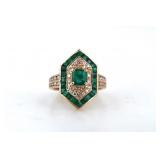 Art Deco Style Emerald Diamond Shield Ring