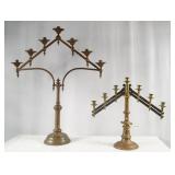 Pair of Antique Gothic 7-Light Brass Church Candel