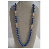 Lapis Necklace with pearl and gold roundels