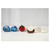Six art glass and natural quartz stone spheres