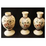 Pair antique Case Glass vases enameled  florals