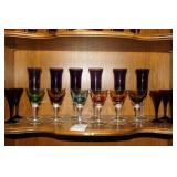 17pc vintage multi-color glass stemware collection