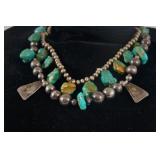 2 Mexico Beaded silver turquoise necklaces