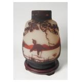 Muller Freres Luneville Cameo Glass Crane Vase 11"