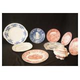 Antique Ironstone Red & Blue ware - 9 pcs