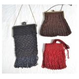 Three antique glass beaded vanity evening purses