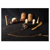 Collection of antique carvings and artifacts