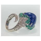 18kt Gold 38ct Tanzanite Emerald & Diamond Ring