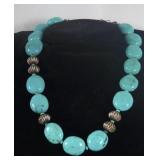 Navajo Turquoise & silver beaded necklace