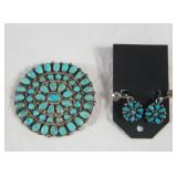 Zuni Petit Point Shield  Brooch and Earrings