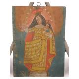 1884 PATRON ST OF MINERS OIL/TIN RETABLO PAINTING